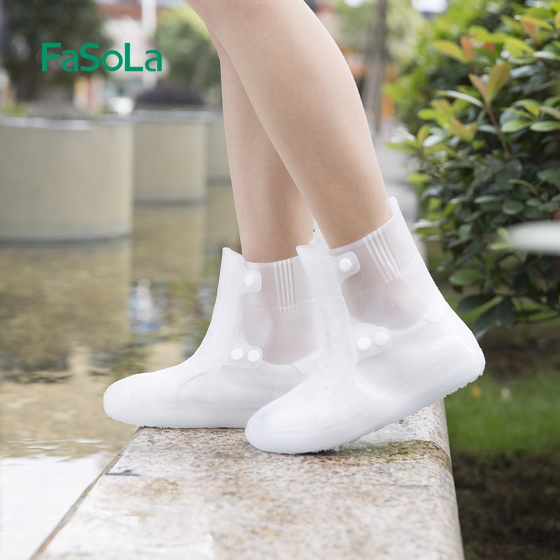 Fasola Rain Durable Transparent Protective Rain Boots Waterproof Foldable Soft Non-slip Reusable Silicone Shoe Cover
