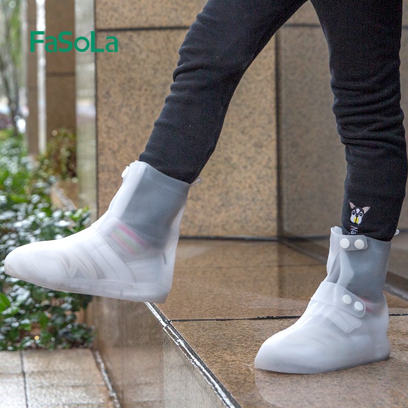 Fasola Rain Durable Transparent Protective Rain Boots Waterproof Foldable Soft Non-slip Reusable Silicone Shoe Cover