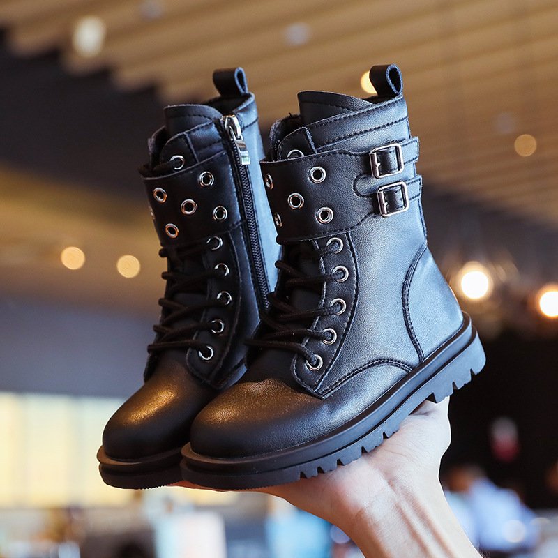 Wholesale of girls' boots, microfiber children's short boots, spring and autumn new British style black cotton boots