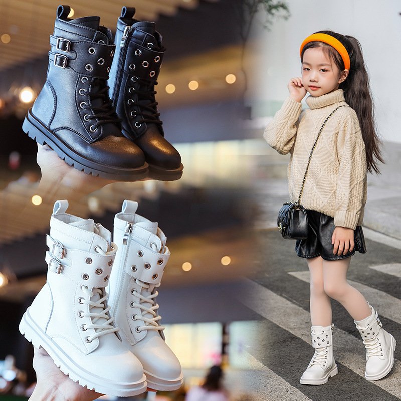 Wholesale of girls' boots, microfiber children's short boots, spring and autumn new British style black cotton boots