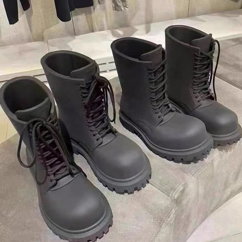 Top Quality Luxury Designer Extra Round Toe Big Head Derby Thick Sole Rain Snow Vintage Men Derby Shoes Black Steroid boots