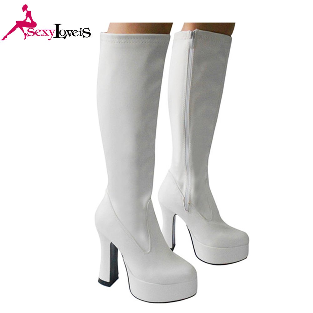 Wholesale Big size Knee boots sexy nightclub high heel Platform knee go-go boots Cheering squad dance boots for women