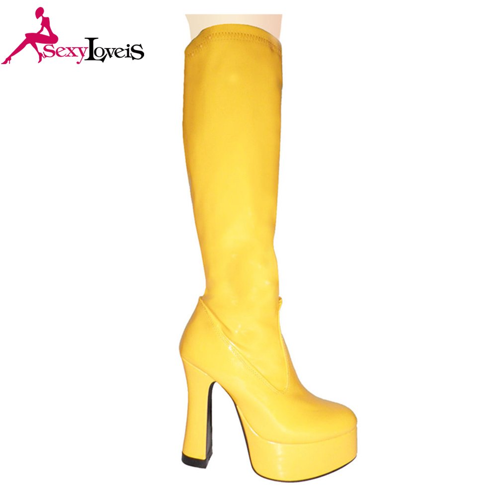 Wholesale Big size Knee boots sexy nightclub high heel Platform knee go-go boots Cheering squad dance boots for women