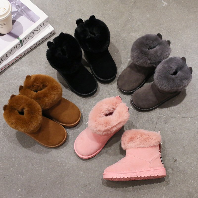 New Solid Color Kids Girls Boys Snow Boots Thick Plush Children Warm Toddler Winter Ankle Boot With Fur Kids Shoes Non Slip
