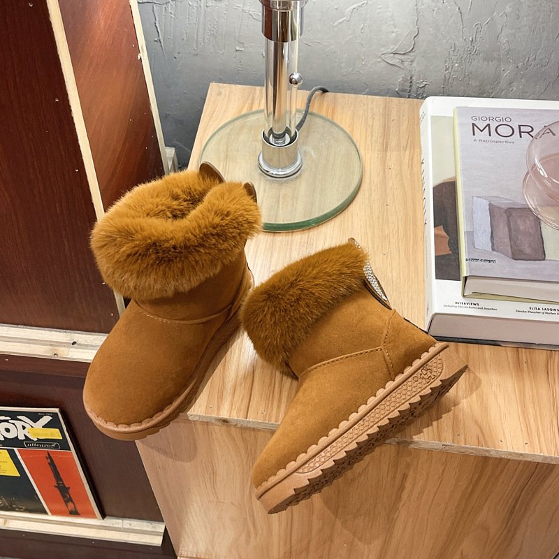 New Solid Color Kids Girls Boys Snow Boots Thick Plush Children Warm Toddler Winter Ankle Boot With Fur Kids Shoes Non Slip