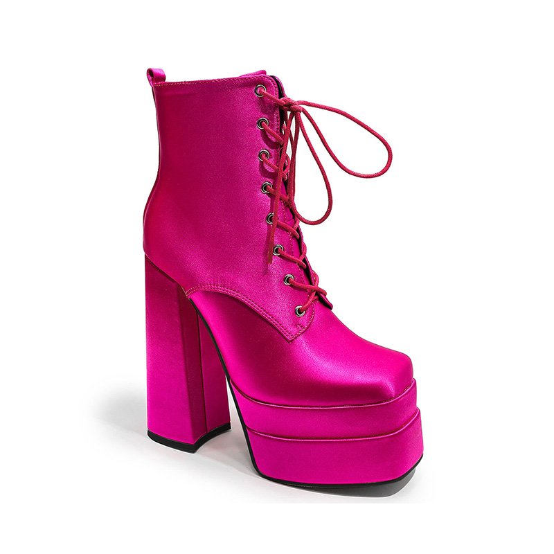 Custom Logo Winter Women's Satin Chunky High Heel Shoes Multi-Color Outdoor Party Sexy Ankle-Height Boots Western Style Autumn
