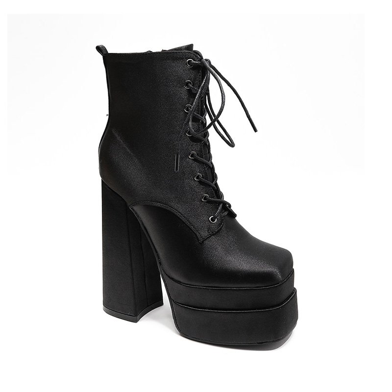 Custom Logo Winter Women's Satin Chunky High Heel Shoes Multi-Color Outdoor Party Sexy Ankle-Height Boots Western Style Autumn