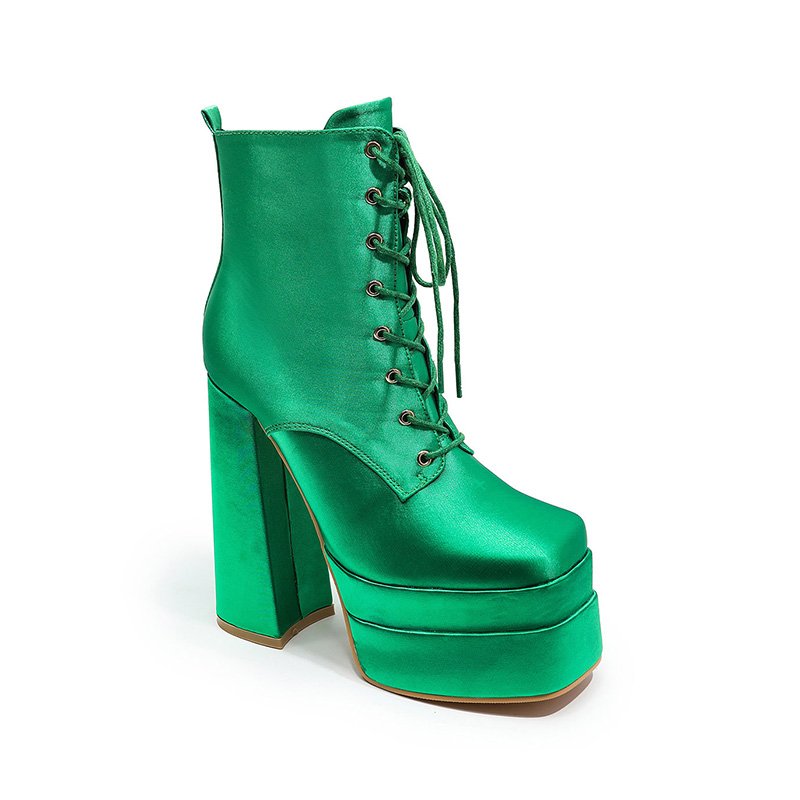 Custom Logo Winter Women's Satin Chunky High Heel Shoes Multi-Color Outdoor Party Sexy Ankle-Height Boots Western Style Autumn