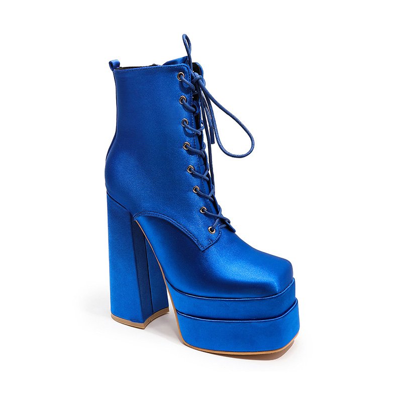Custom Logo Winter Women's Satin Chunky High Heel Shoes Multi-Color Outdoor Party Sexy Ankle-Height Boots Western Style Autumn