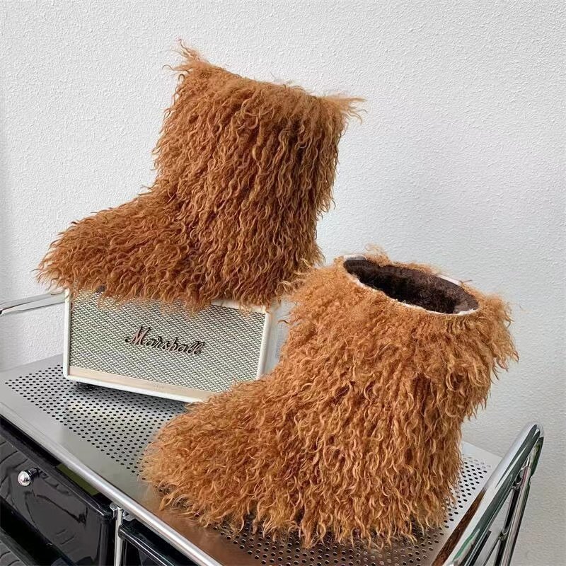 Women's Winter Fluffy Faux Fur Boots Woman Plush Warm Snow Boots Luxury Footwear Girls' Furry Fur Bottes Fashion Winter Shoe