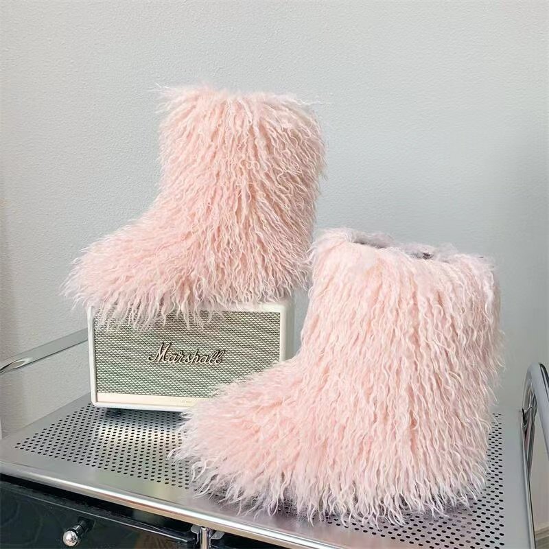 Women's Winter Fluffy Faux Fur Boots Woman Plush Warm Snow Boots Luxury Footwear Girls' Furry Fur Bottes Fashion Winter Shoe