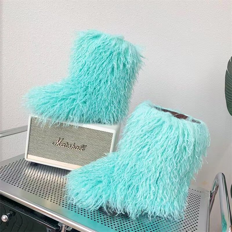 Women's Winter Fluffy Faux Fur Boots Woman Plush Warm Snow Boots Luxury Footwear Girls' Furry Fur Bottes Fashion Winter Shoe