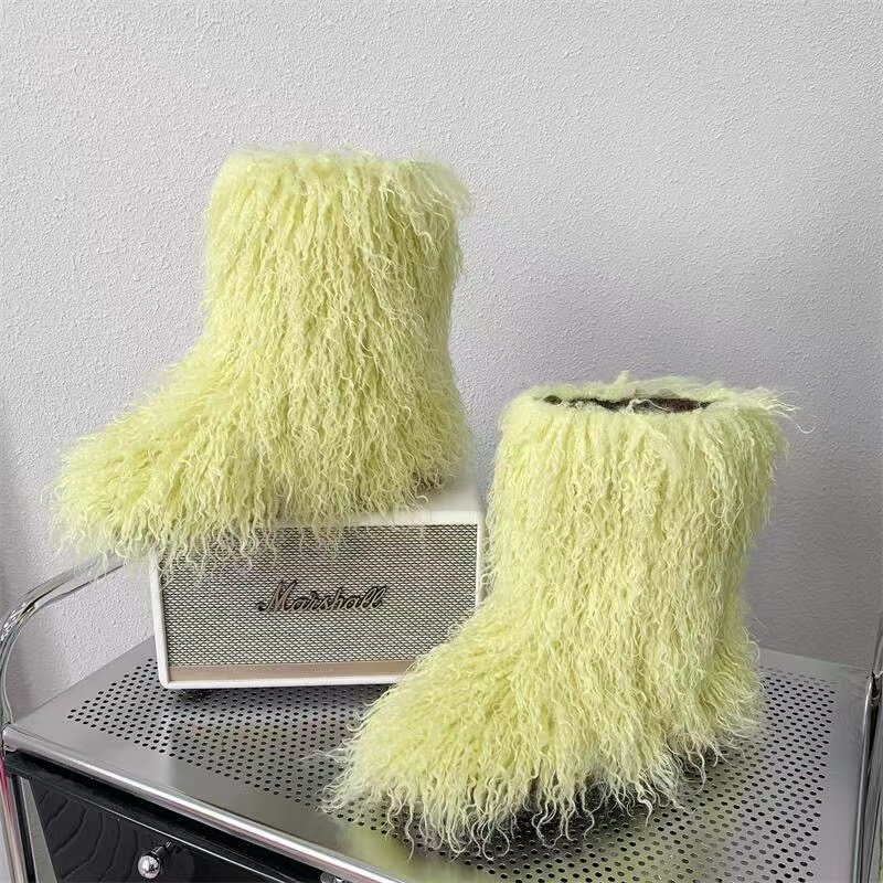 Women's Winter Fluffy Faux Fur Boots Woman Plush Warm Snow Boots Luxury Footwear Girls' Furry Fur Bottes Fashion Winter Shoe