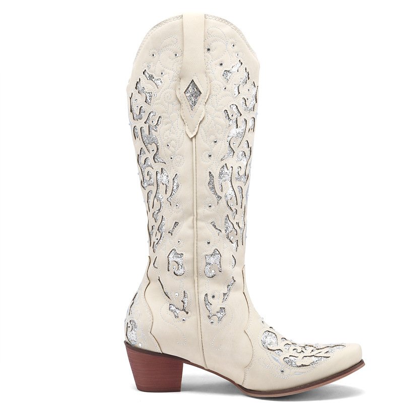 Vintage Old Style Ladies Knee High Boots Large Size Wedge Boots Tall 2022 New Trend Exquisite Embroidery Western Cowboy Boots