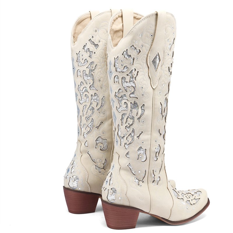 Vintage Old Style Ladies Knee High Boots Large Size Wedge Boots Tall 2022 New Trend Exquisite Embroidery Western Cowboy Boots