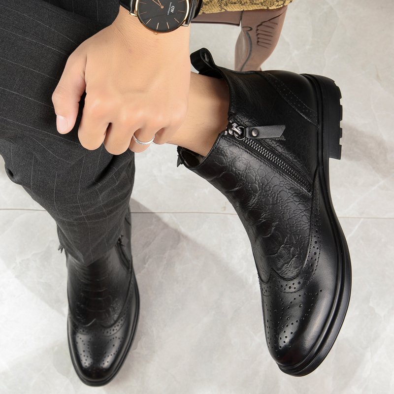 men genuine leather casual business formal ankle work boots size 35-47 hombre retro style chelsea boots