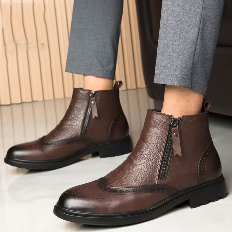 men genuine leather casual business formal ankle work boots size 35-47 hombre retro style chelsea boots