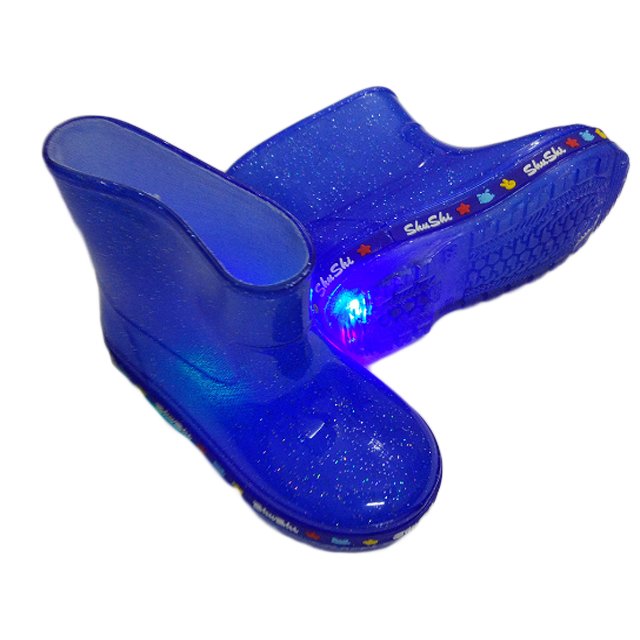 custom kids led light up flat pvc glitter rain boots
