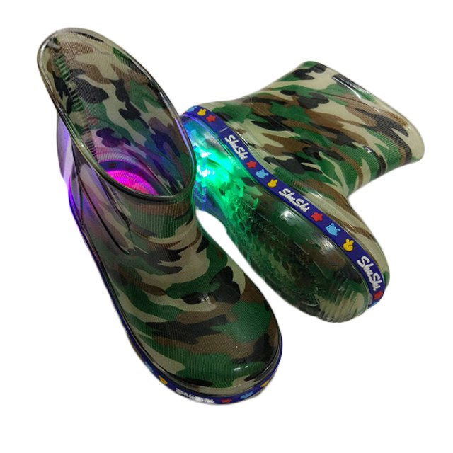 custom kids led light up flat pvc glitter rain boots