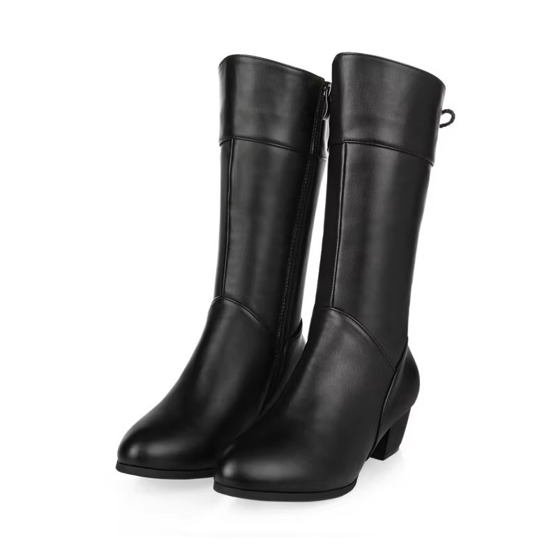 Waterproof chaussures bottines Luxury flat women's winter boots naked black high-grade leather warm PU wool rubber ankle boot