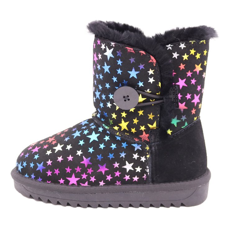 CF-179 Winter Factory Wholesale Real Wool Cartoon Design Shiny Stars Cute Cheap Girls Warm Boots