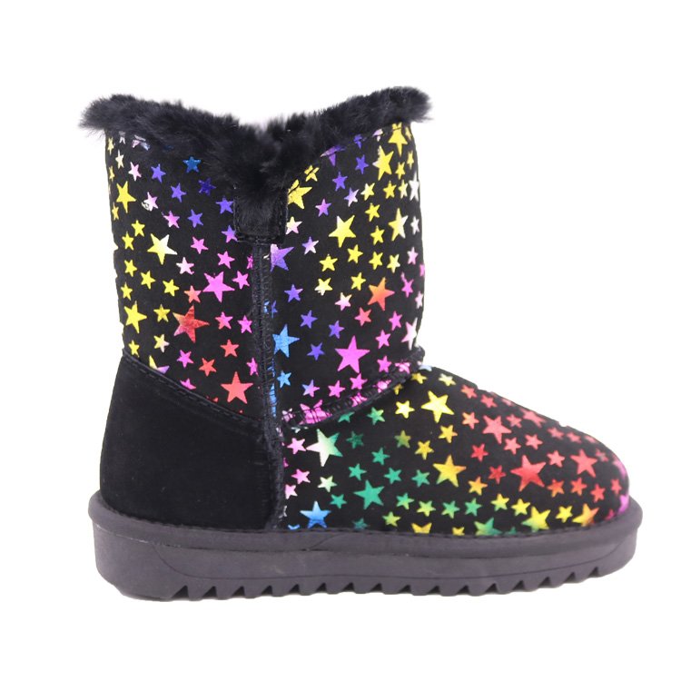 CF-179 Winter Factory Wholesale Real Wool Cartoon Design Shiny Stars Cute Cheap Girls Warm Boots