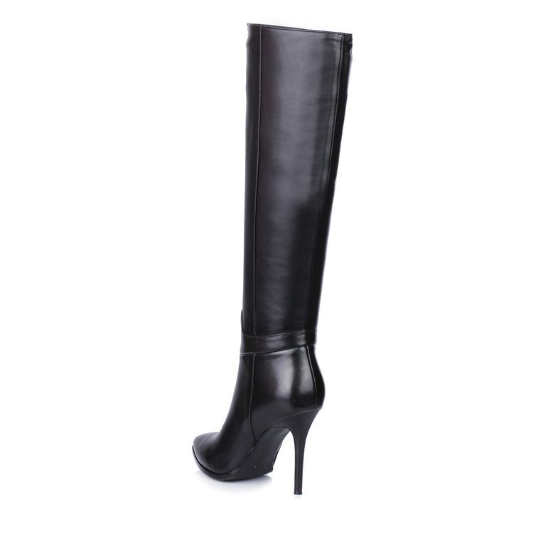 Women Black Genuine Leather High Heel Zip Up Shoes Boots Lady boot
