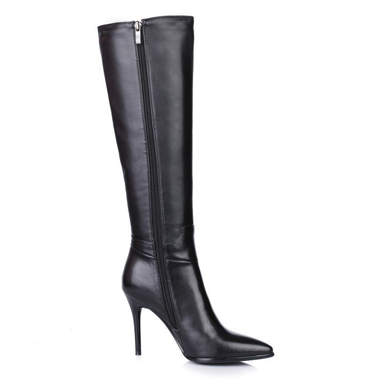 Women Black Genuine Leather High Heel Zip Up Shoes Boots Lady boot