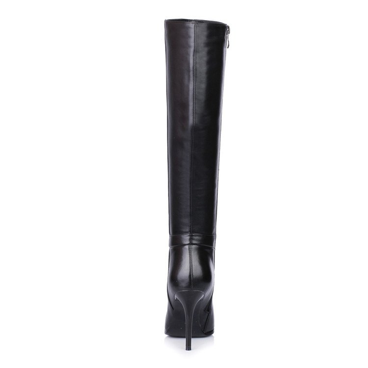 Women Black Genuine Leather High Heel Zip Up Shoes Boots Lady boot