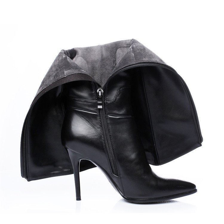 Women Black Genuine Leather High Heel Zip Up Shoes Boots Lady boot
