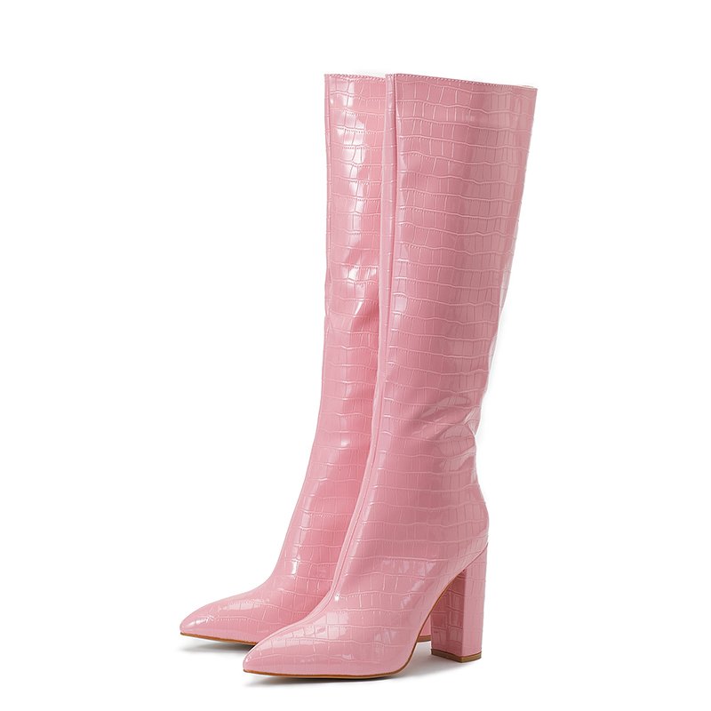 Hot sale 2022 catwalk hot style winter pointed toe chunky heel side zip boots