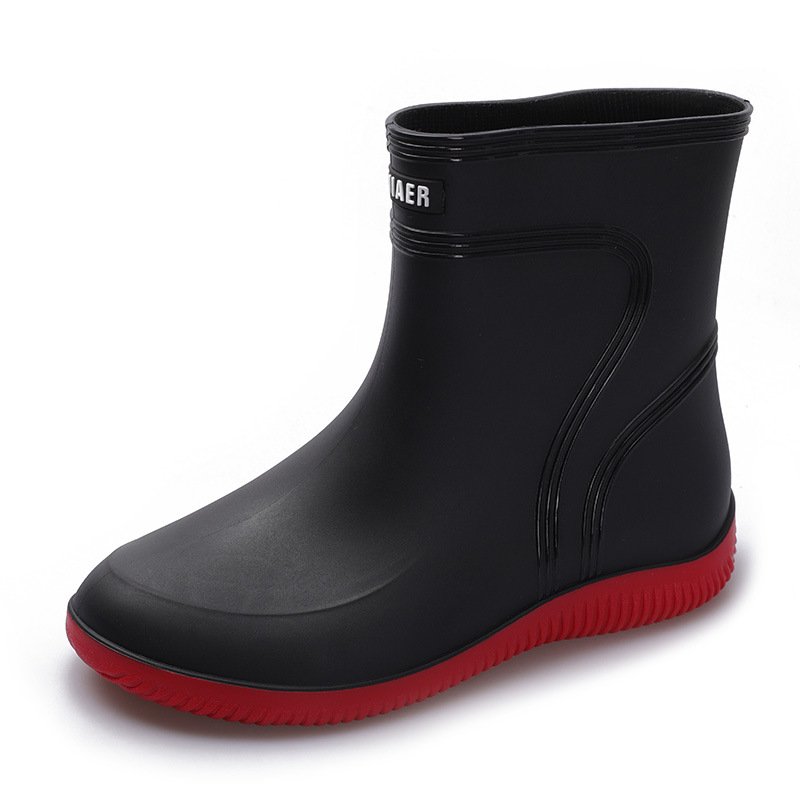 Man Fashion Pvc Working Rain Boots Waterproof Simple Black Rain Midi Shoes For Gentlemen
