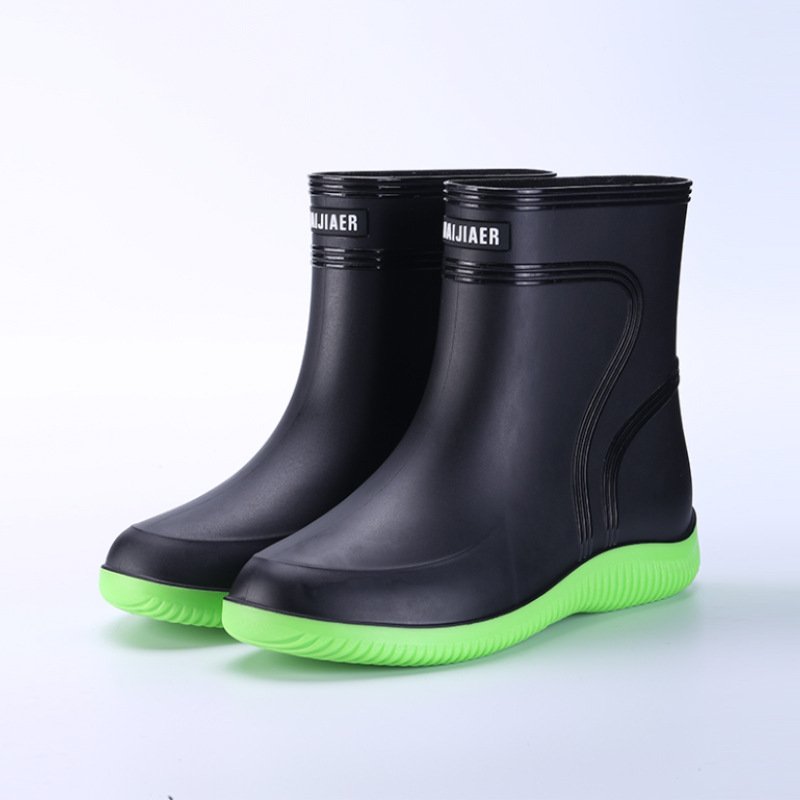 Man Fashion Pvc Working Rain Boots Waterproof Simple Black Rain Midi Shoes For Gentlemen