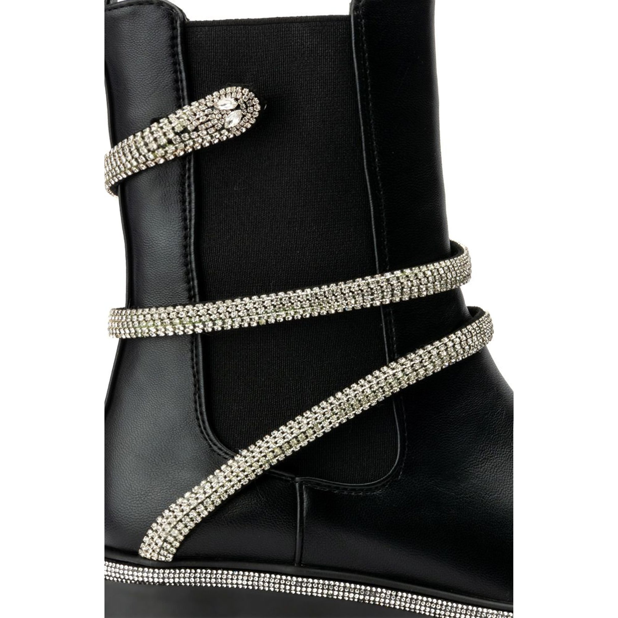 boots with ankle chain Silver Snake Wrap Rhinestone Decorative Flat Platform Ankle Boots Female Chelsea Platform BootS