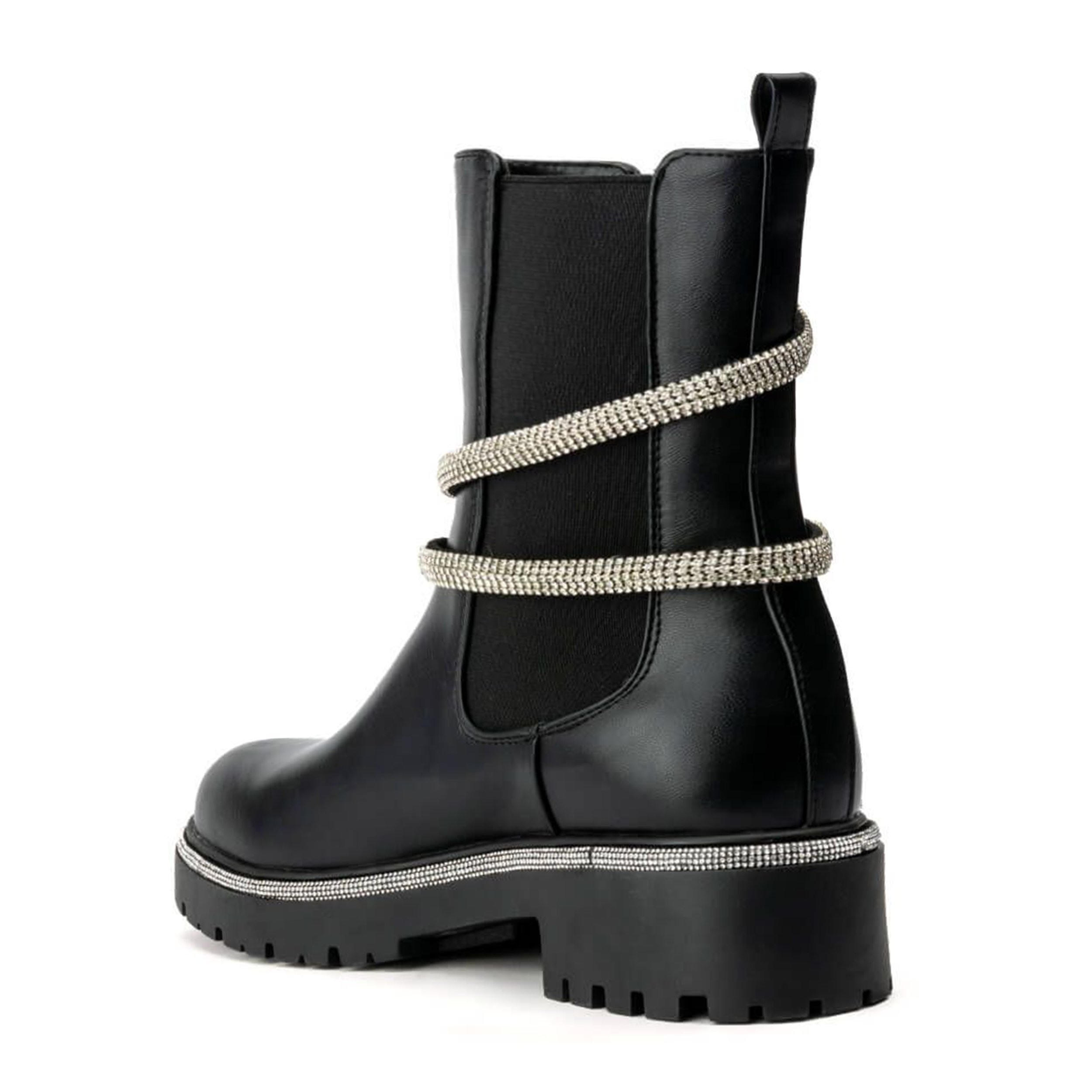boots with ankle chain Silver Snake Wrap Rhinestone Decorative Flat Platform Ankle Boots Female Chelsea Platform BootS