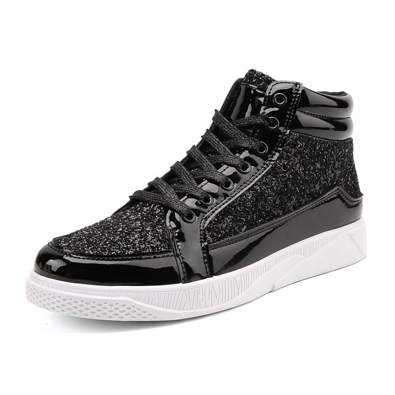 Leather boots shiny Martin boots men's casual high top with diamonds vintage gold boots