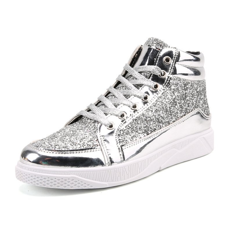 Leather boots shiny Martin boots men's casual high top with diamonds vintage gold boots