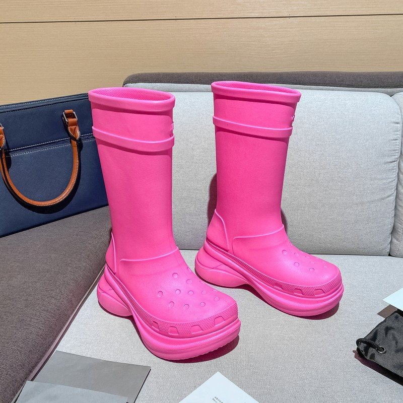 Cialisa Plastic Platform Flat Fashion Knee High Boots BV Designer Chunky Heel High Increasing Jelly Color Rain Boots For Women