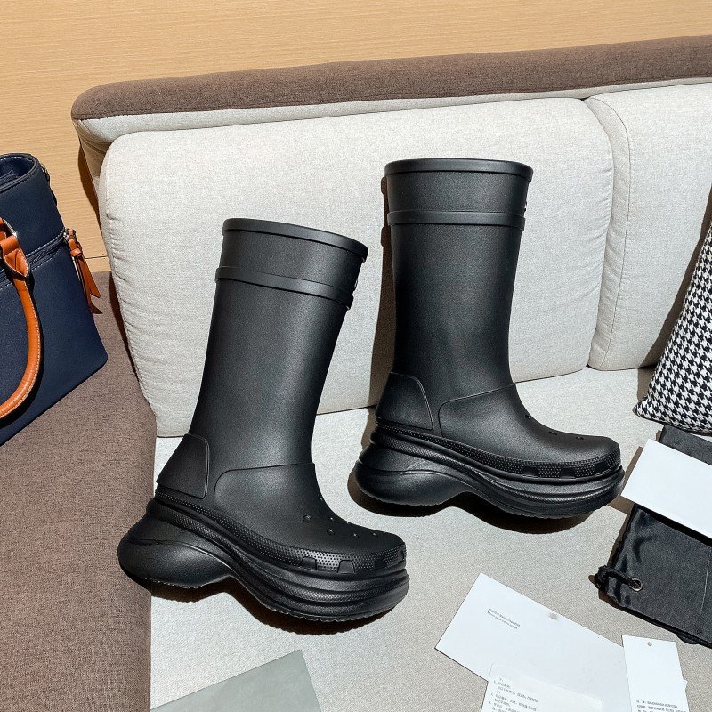 Cialisa Plastic Platform Flat Fashion Knee High Boots BV Designer Chunky Heel High Increasing Jelly Color Rain Boots For Women
