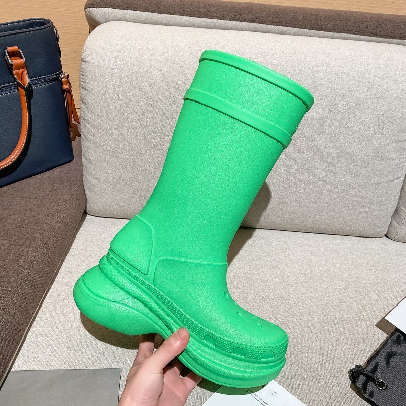 Cialisa Plastic Platform Flat Fashion Knee High Boots BV Designer Chunky Heel High Increasing Jelly Color Rain Boots For Women