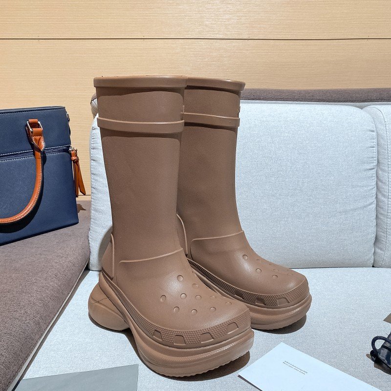 Cialisa Plastic Platform Flat Fashion Knee High Boots BV Designer Chunky Heel High Increasing Jelly Color Rain Boots For Women