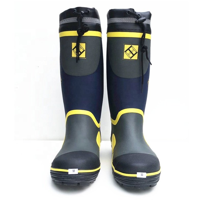 Oem waterproof men tall big size hunting rubber steel toe and plate safety rain boots with removable warm lining