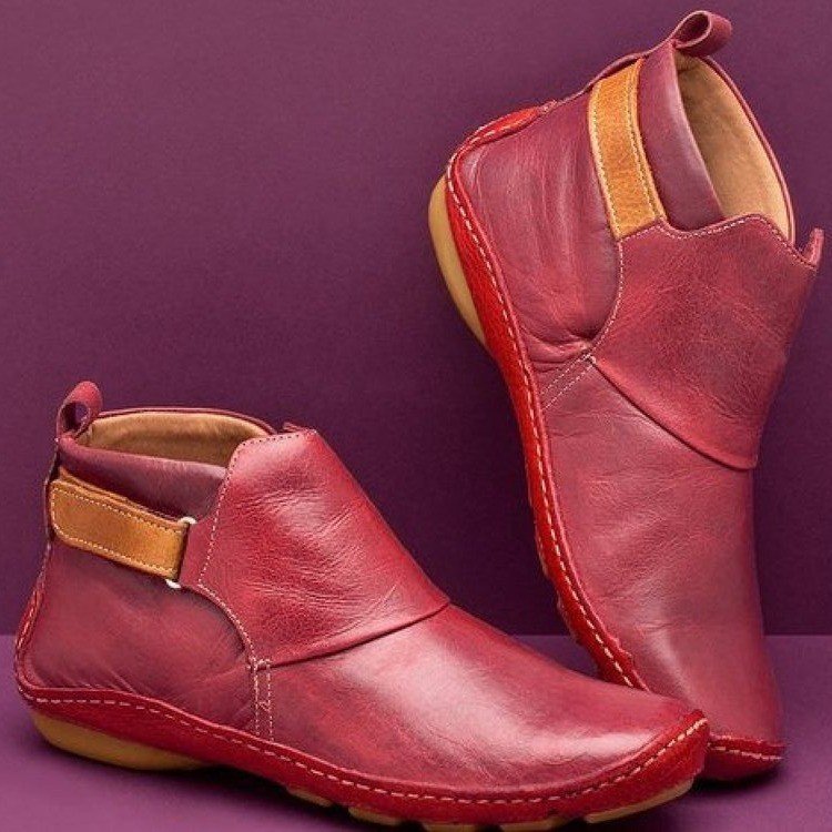 Autumn and Winter New Large Vintage Handmade PU Leather Flat Women's Boots