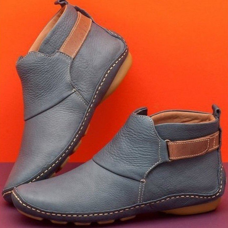 Autumn and Winter New Large Vintage Handmade PU Leather Flat Women's Boots