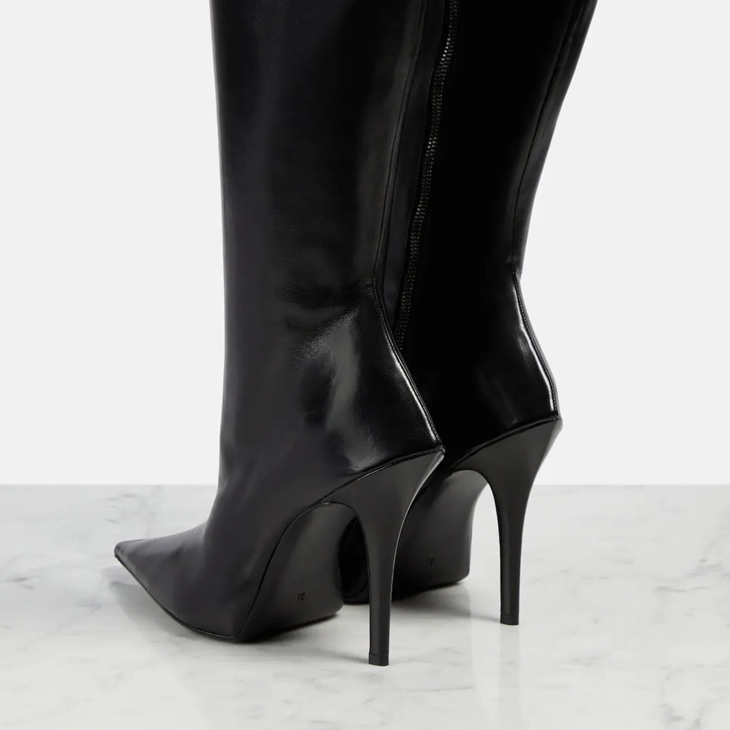 Women Black Stiletto High Heels 8CM The Knee Pointy Toe Leather Boots Slip-on Boots Women Stilettos Boots