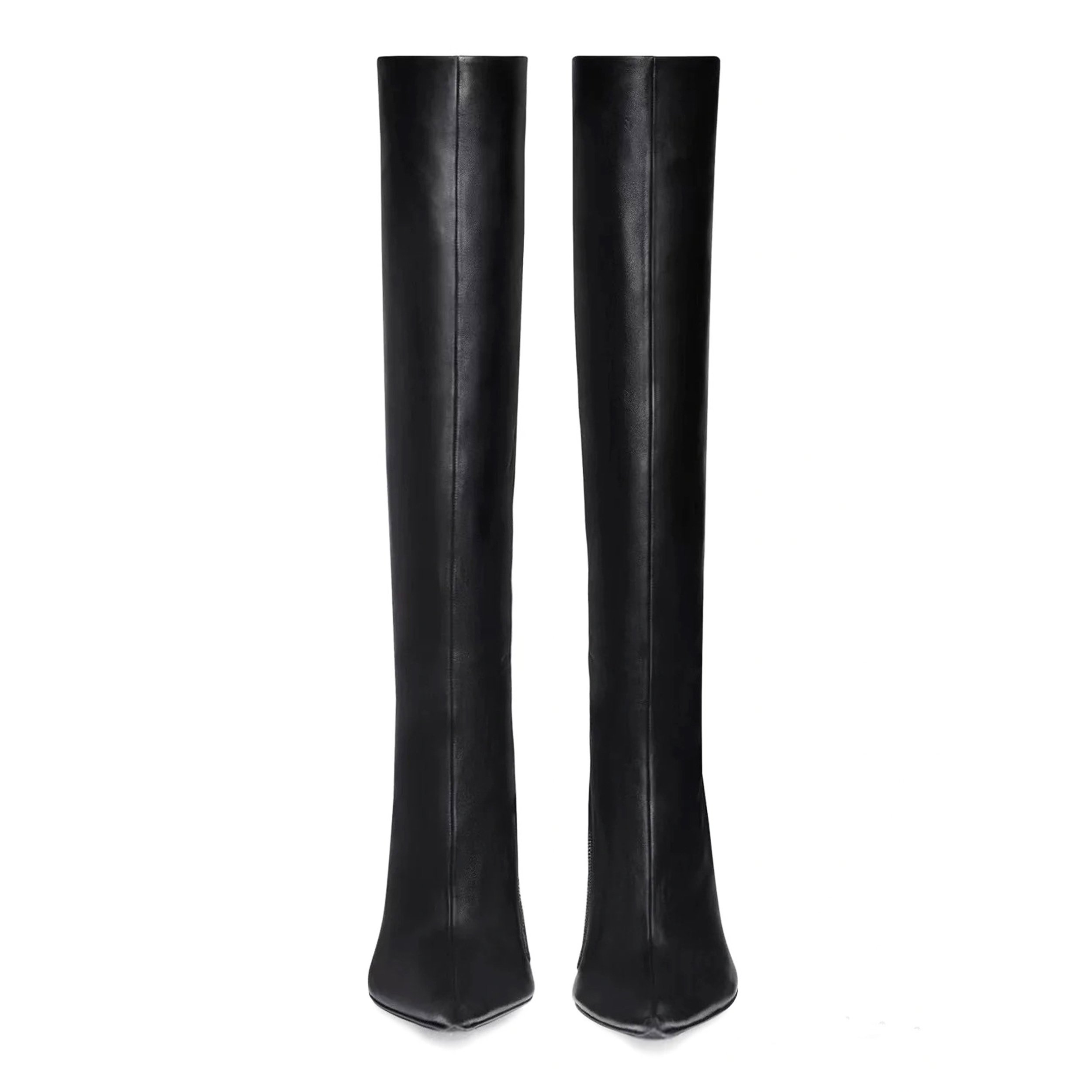 Women Black Stiletto High Heels 8CM The Knee Pointy Toe Leather Boots Slip-on Boots Women Stilettos Boots