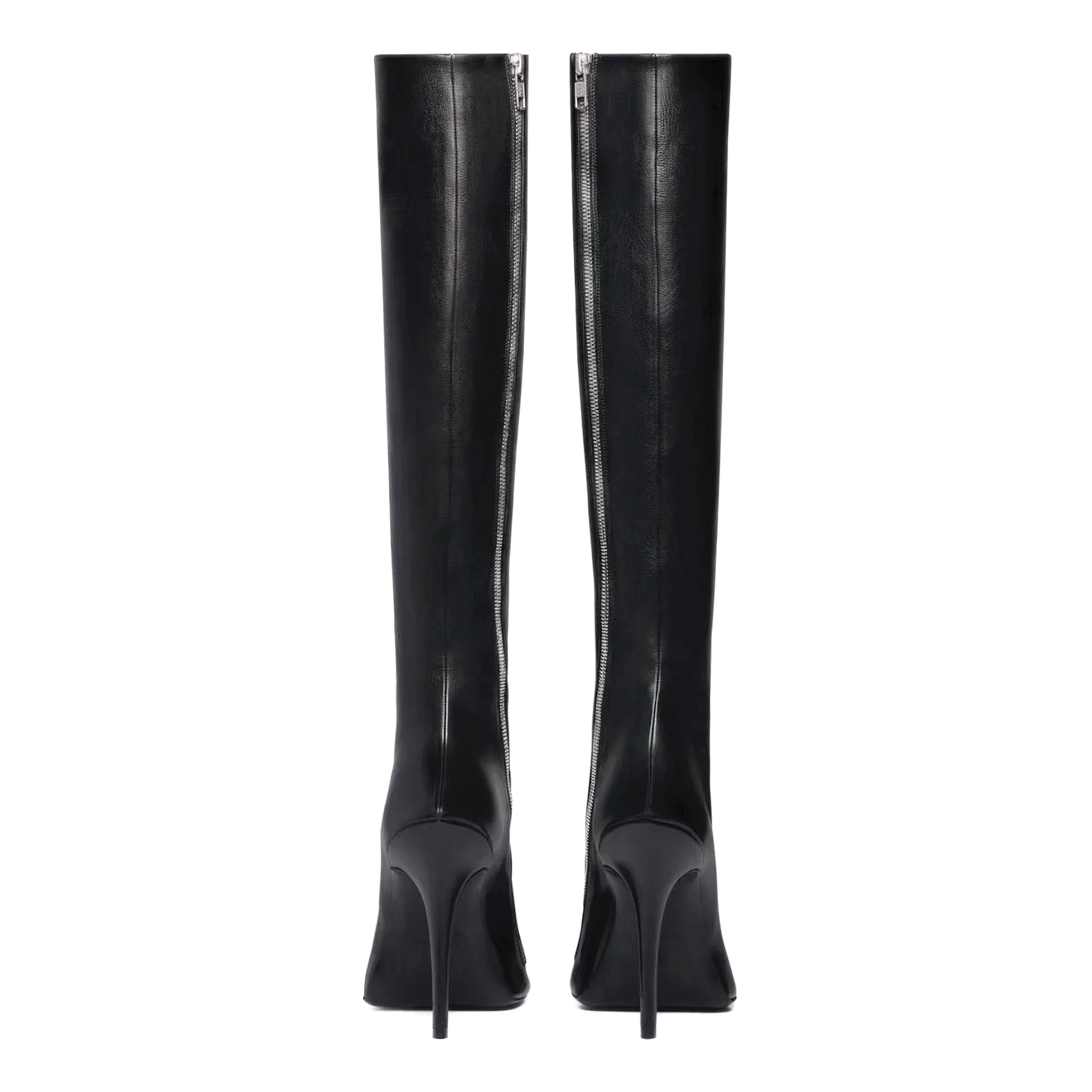 Women Black Stiletto High Heels 8CM The Knee Pointy Toe Leather Boots Slip-on Boots Women Stilettos Boots