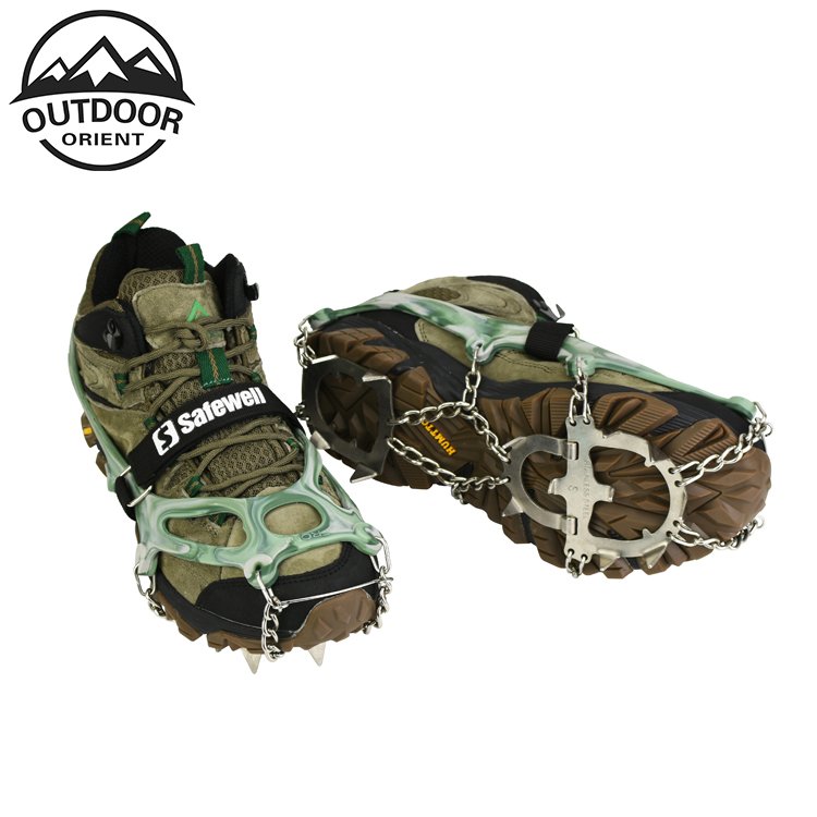 13-Teeth 2 Color Sports Anti-Slip Ice Gripper Cleats Shoe Boot Grips Crampons Chain Spike Snow for Hiking Climbing