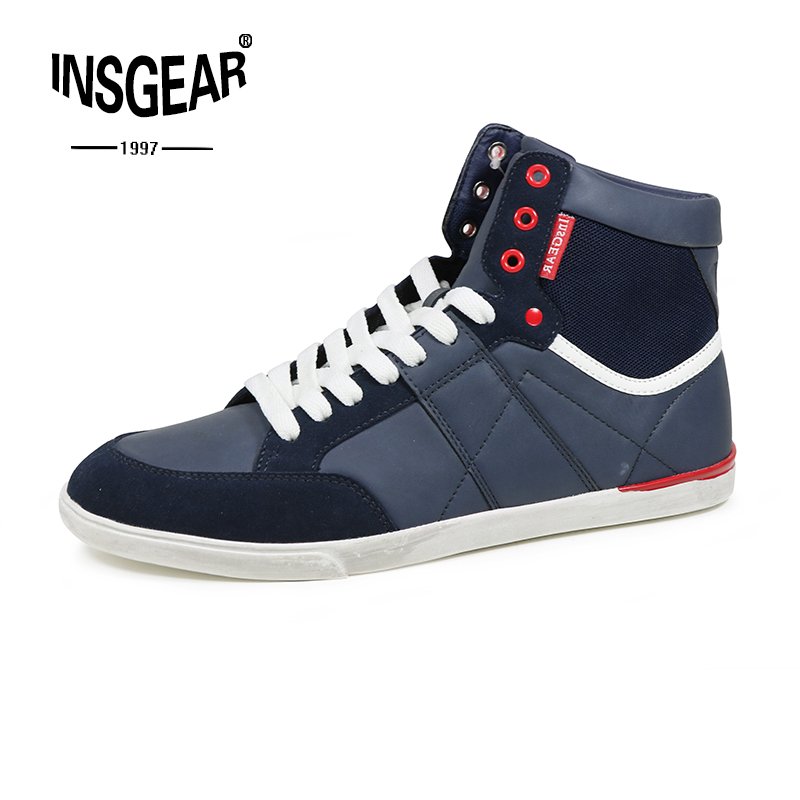 InsG Mens Red Color PU Leather and TPR Rubber Outsole Skate Shoes High Top Custom Sneakers Boots