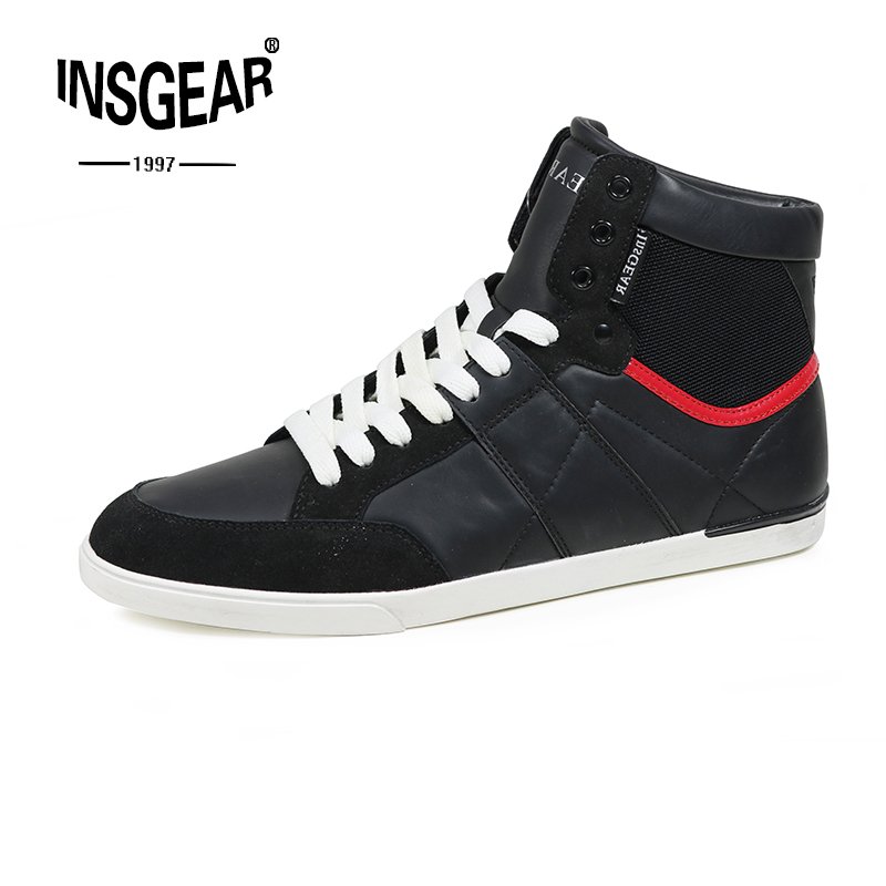InsG Mens Red Color PU Leather and TPR Rubber Outsole Skate Shoes High Top Custom Sneakers Boots